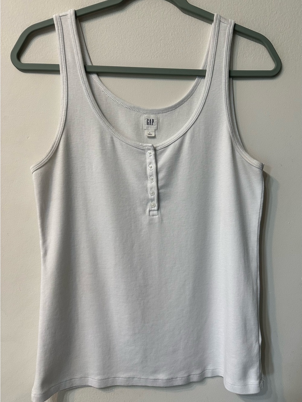 GAP Women's L Supima Cotton Modal Henley Tank Top White Scoop Neck Button Ribbed